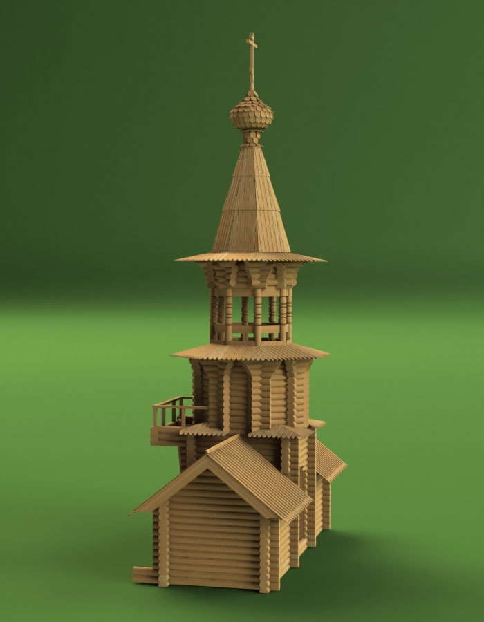 1103 сборная деревянная модель Колокольня Зашиверского острога СВ Модель