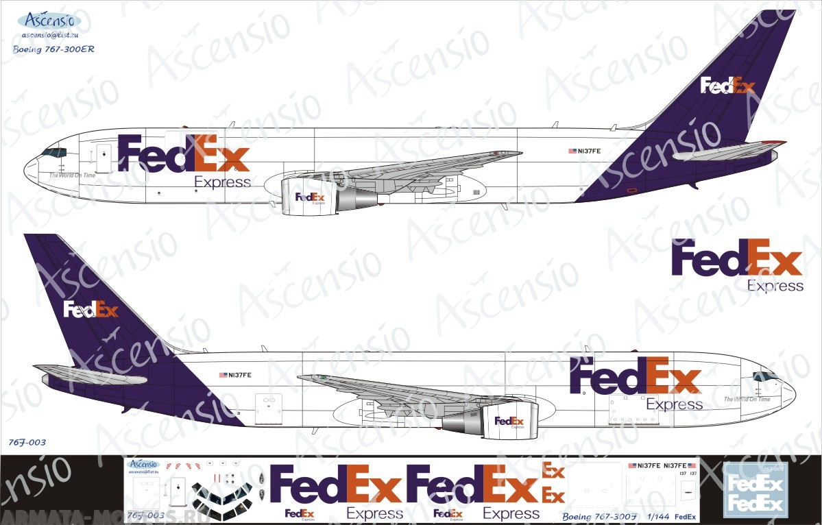 76F-003 Декаль для самолета Boeing 767-300F FedEx 1/144