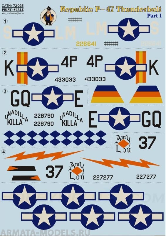 PS72-026 Декаль Republic P-47 Thunderbolt ч.1