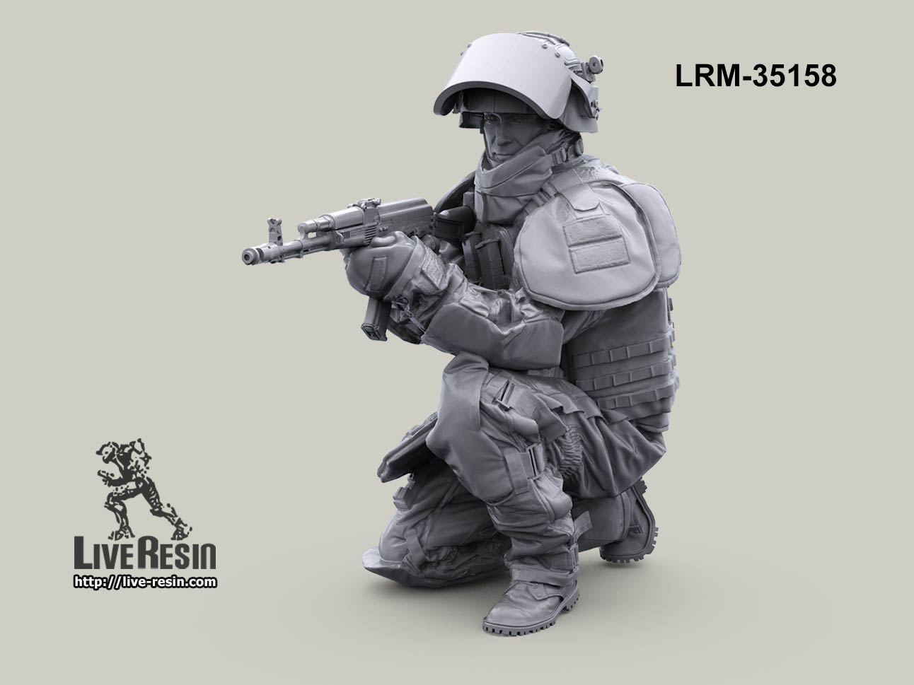 LRM35158 Современный Российский сапер в тяжелом костюме разминирования с AK-74M (Не для свободной продажи) Live Resin