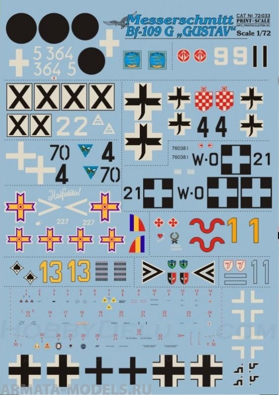 PS72-033 Декаль для Messercshmitt 109-G