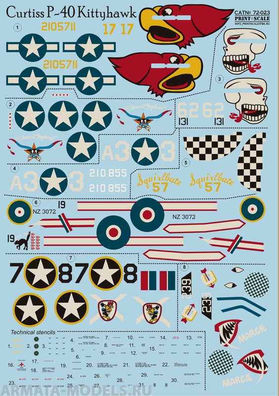 PS72-023 Декаль Curtiss P-40 Kittehawk