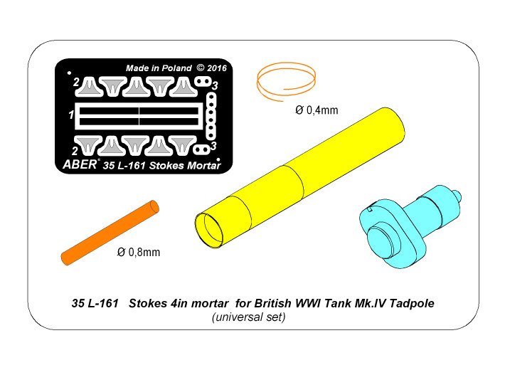 ABR-35-L-161  Дополнения для  Stokes 4in mortar for British WWI Tank Mk.IV Tadpole универсальный набор 1/35