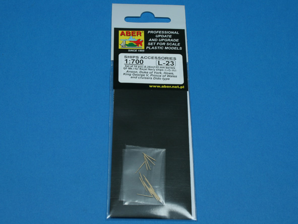 ABR-1:700-L-23  Дополнения для  Set of 16 pcs 133mm  (5,25in) barrels QF Mk.1 for Royal Navy King George V class battleships & cruisers Dido type для  1/700