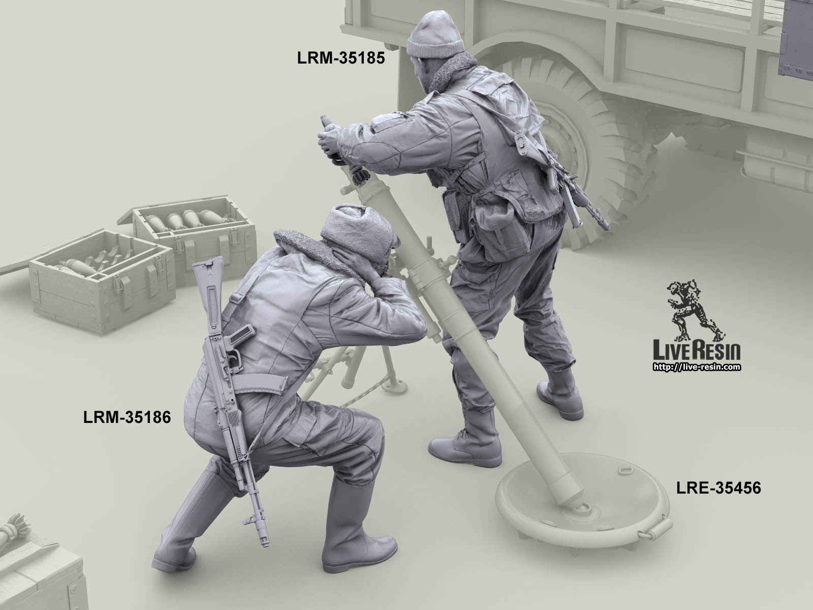 LRM35185 Военнослужащие ВВ, рассчет 82 мм миномета ведет огонь - 1 Live Resin