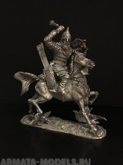 4056ТБ ВИМ, конный русский дружинник с шестопером и щитом, 54 мм, олово Три Богатыря