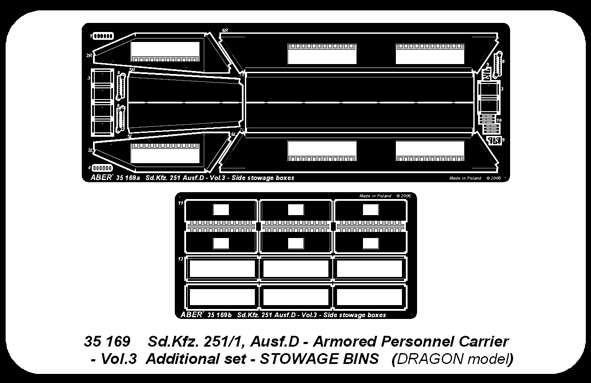 ABR-35 169  Дополнения для  Sd.Kfz.251/1 Ausf. D- Vol.3-add.set-Stowage bins для Dragon 1/35