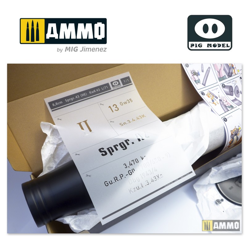 PMODEL004 Макет снаряда из пластмассы в масштабе 1/1 8.8cm Sprgr 43 (HE) kwk43 L71 Pig Model