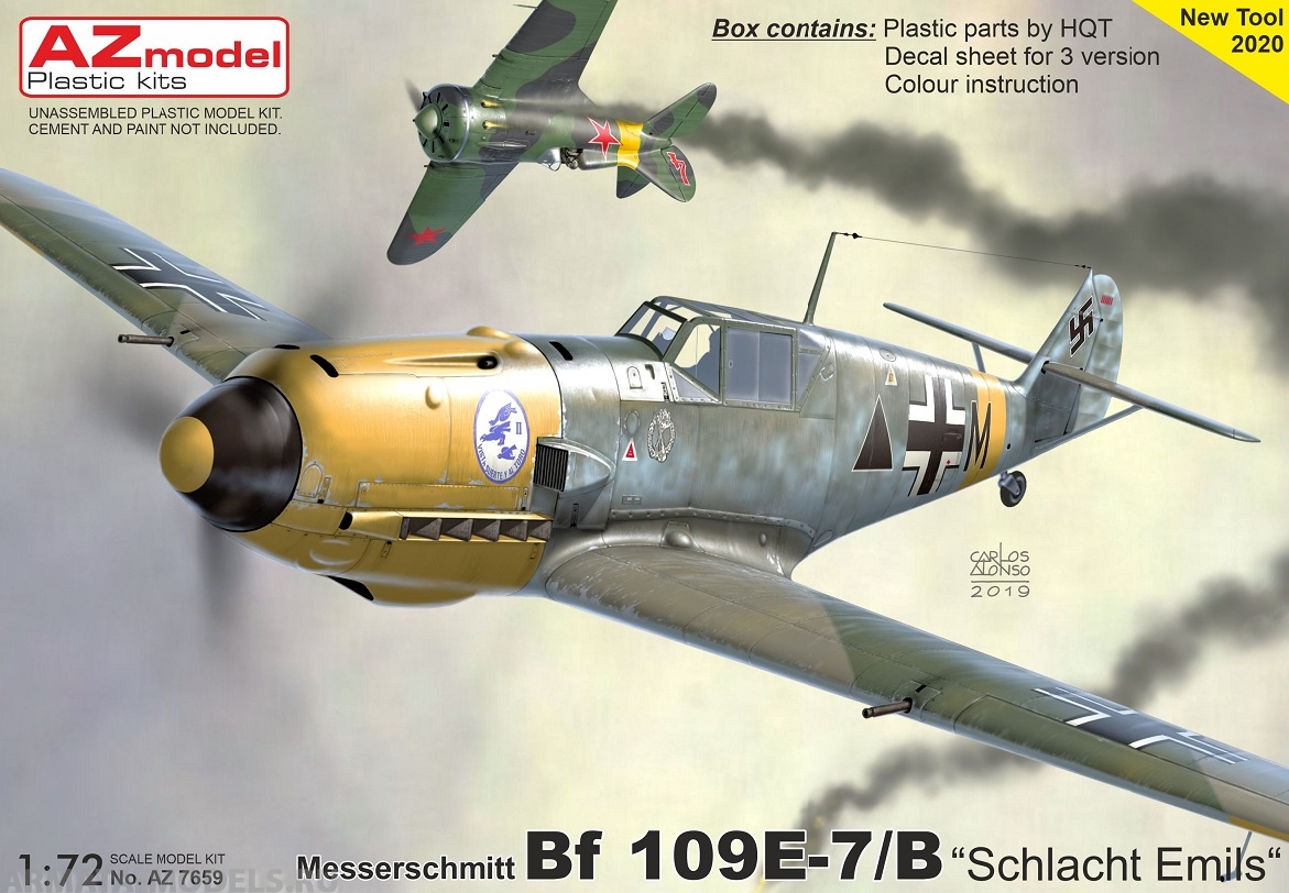 AZ7659 Сборная модель самолета Bf 109E-7 „Schlacht Emils“ AZmodel Plastic kits