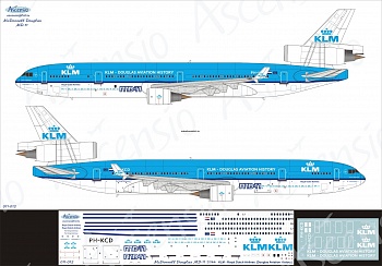 011-012 Декаль для самолета McDouglas  MD-11 KLM - Royal Dutch Airlines (Douglas Aviation History) 1/144