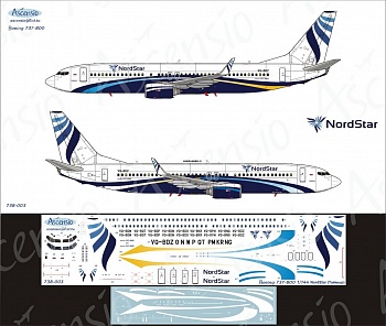 738-003 Декаль для самолета Boeing 737-800 Нордсар (Таймыр) 1/144